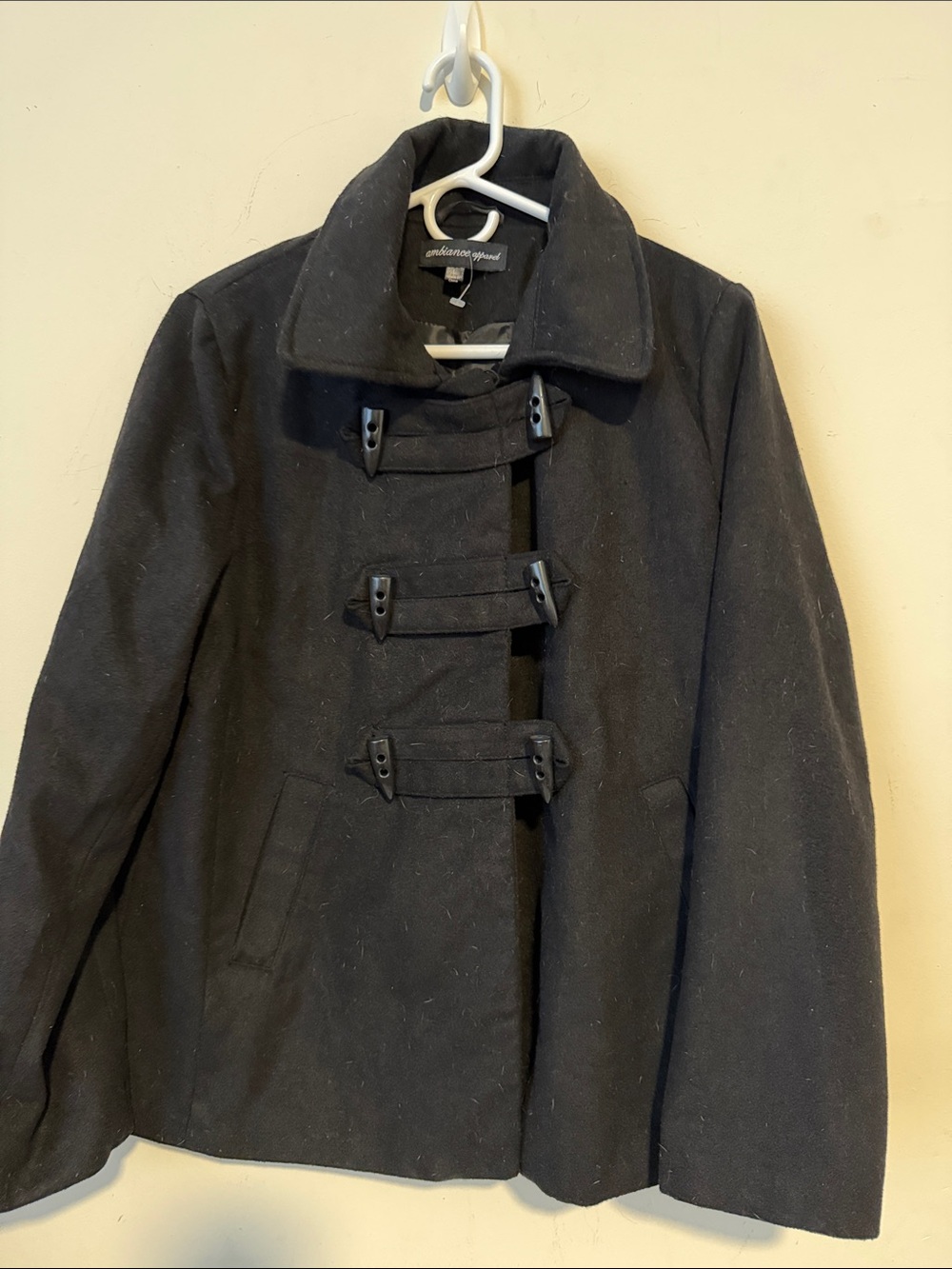 Women's Black Wool Toggle Jacket - Picture 1 of 4
